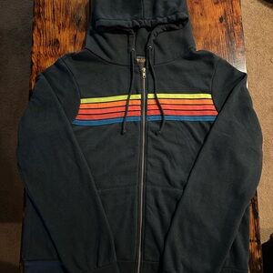 Aviator Nation Adam Sandler Dark Blue Full Zip Knit Hoodie with Rainbow Stripes